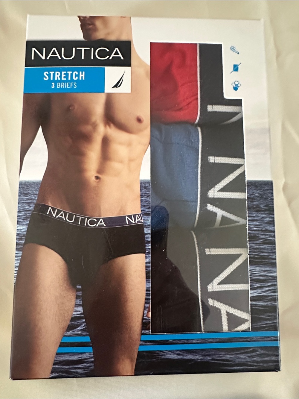 Nautica Men’s Stretch Briefs Pack of 3 (Black, Red, Blue) New in Box!